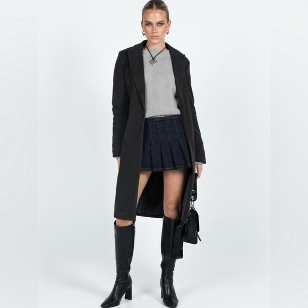 Princess Polly Black Long Blazer Coat S/M Tailored Minimalist Chic Office NWOT
